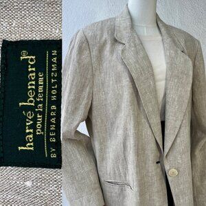 Vintage 80s/90s Harvé Benard Women's Light Beige Linen Blazer Jacket Size 16W